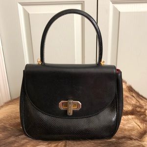 Vintage Mino Bossi Made In Italy Turnlock Zip Pocket Black Leather Bag Size M